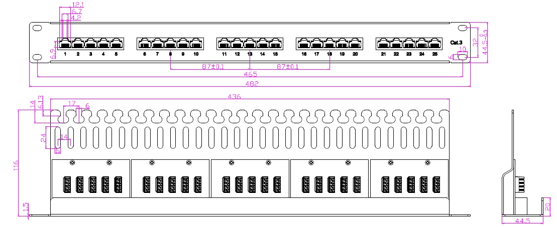 Premium-Line ISDN (Cat.3) 90 ° Unshielded Patch Panel